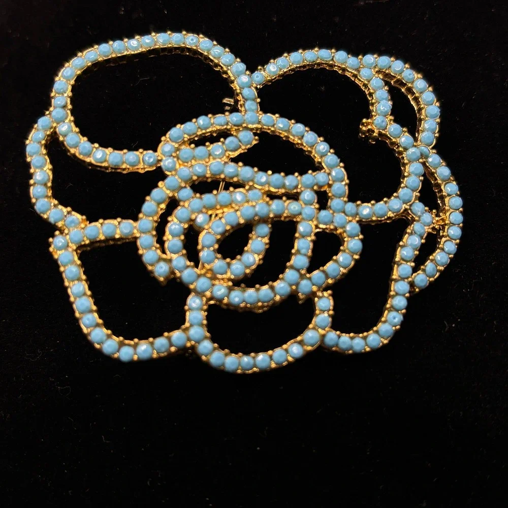Sonoma Goods For Life Turquoise Rose Brooch Gold Tone Floral Beaded Pin
